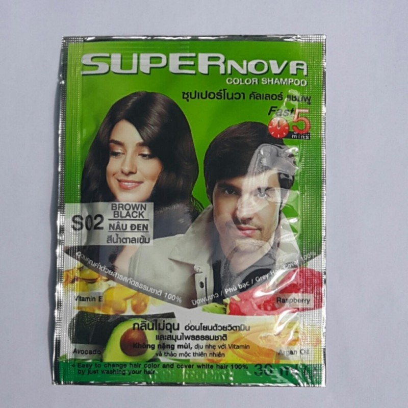 Dầu gội Nhuộm tóc Thảo Dược Super Nova Color Shampoo Brown Black (#02 Nâu Đen) 30ml Thái Lan giá rẻ