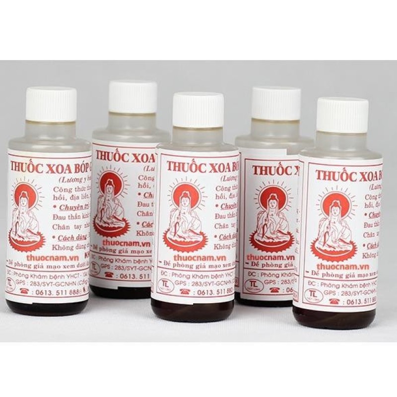 Dầu xoa bóp gia truyền nổi tiếng của phòng khám YHCT Lương Y Nguyễn Thị Thu Thủy.Chuyên trị: Đau khớp, đau lưng, đau thần kinh tọa, té ngã, bong gân, đau cơ, chân tay nhức mỏi, làm tan vết bầm tím. Xoa bóp, cạo gió, đánh cảm rất hiệ nh