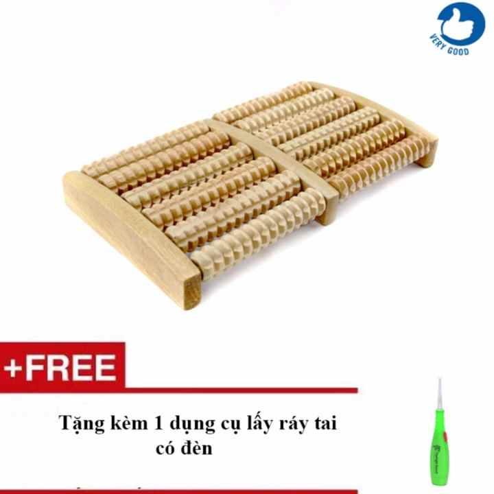 Dụng Cụ Massage Chân Bằng Gỗ + Tặng kèm 1 dụng cụ lấy ráy tai có đèn