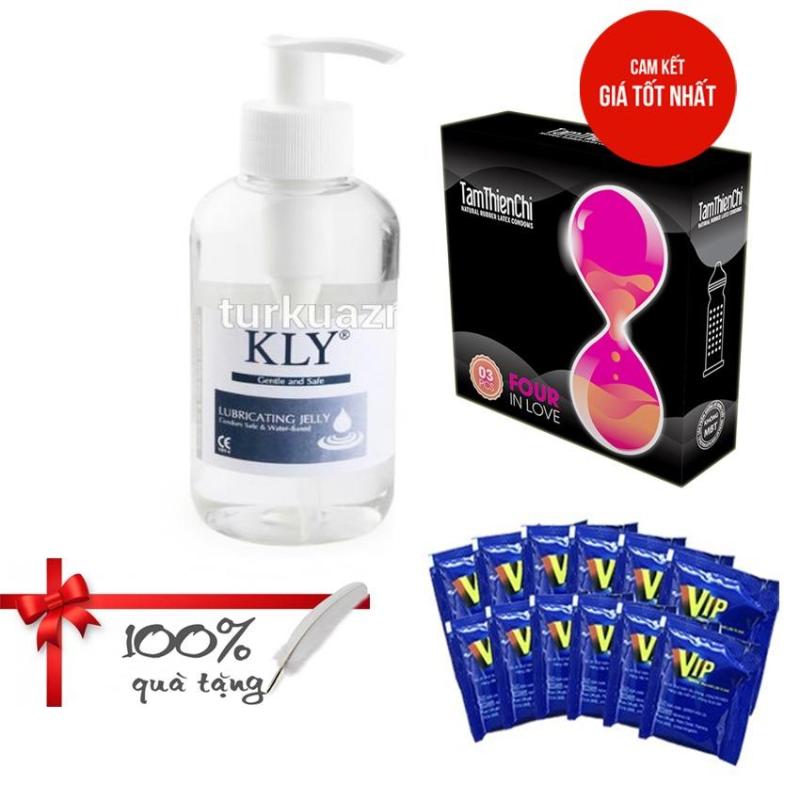 Gel bôi trơn gốc nước KLY 250ml + Tặng 1 hộp bao cao su TTC 4in1 kéo dài (Hộp 3 cái) và 10 gói gel bôi trơn VIP