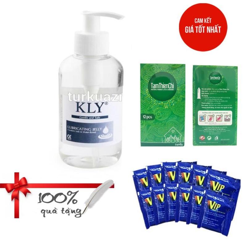 Gel bôi trơn gốc nước KLY 250ml + Tặng 1 hộp bao cao su TTC Familly (Hộp 12 cái) và 10 gói gel bôi trơn VIP