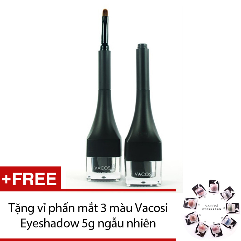 Gel kẻ viền mắt Vacosi Long Wear Gel EyeLiner 5g (Đen) (Hàng Chính Hãng)+ Tặng vỉ phấn mắt 3 màu Vacosi Eyeshadow 5g ngẫu nhiên (Hàng Chính Hãng)