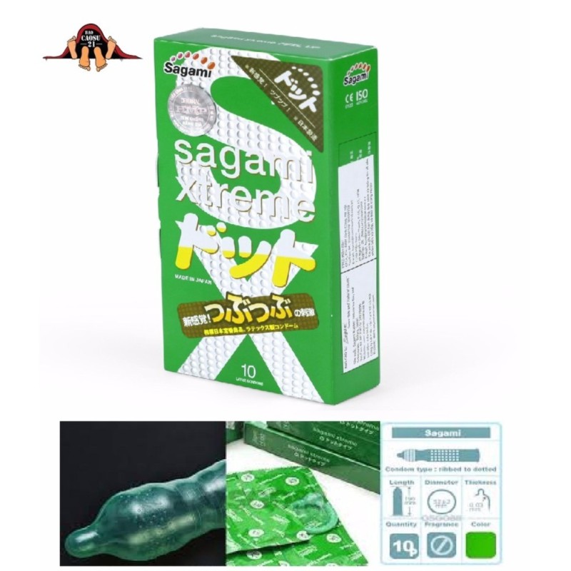 Hộp 10 Bao cao su siêu mỏng có gân gai Sagami Xtreme Green Type E-Green nhập khẩu