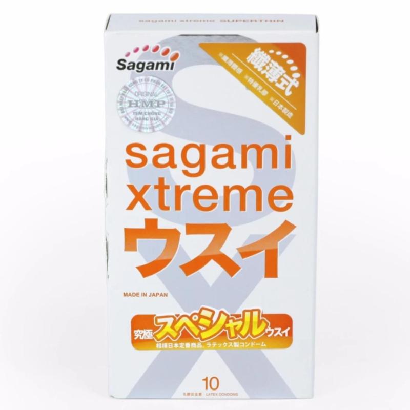 Hộp 10 bao cao su siêu mỏng, trong suốt, không mùi SAGAMI Xtreme Supperthin cao cấp