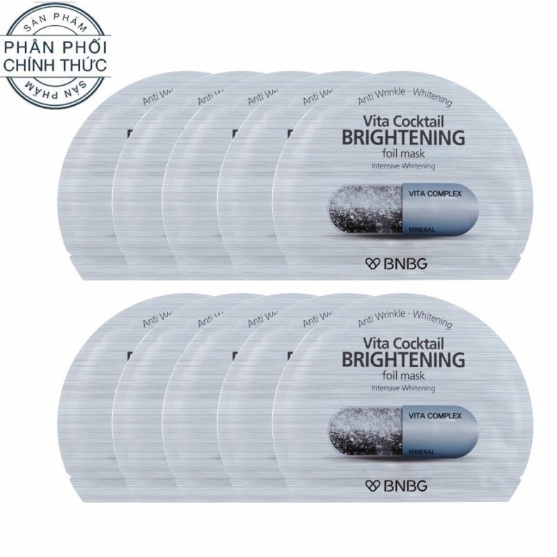 Hộp 10 gói Mặt nạ lá nguyên khối cao cấp dưỡng sáng da và làm mờ vết thâm Banobagi Vita Cocktail Brightening Foil Mask - Intensive Brightening 30ml x10