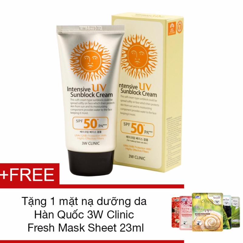 Kem Chống Nắng 3w Clinic Intensive Uv Sunblock Cream Spf 50 + Pa+++ 70 Ml+ Tặng 1 mặt nạ dưỡng da Hàn Quốc 3W Clinic Fresh Mask Sheet 23ml nhập khẩu
