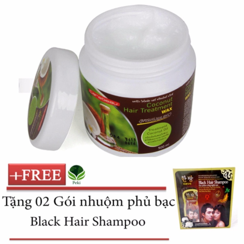 Kem xả Dầu Dừa hằng ngày Thái Lan - Siêu mềm mượt 500g + Tặng Bộ 2 Dầu nhuộm phủ bạc tóc nhân sâm Hàn Quốc (đen) nhập khẩu