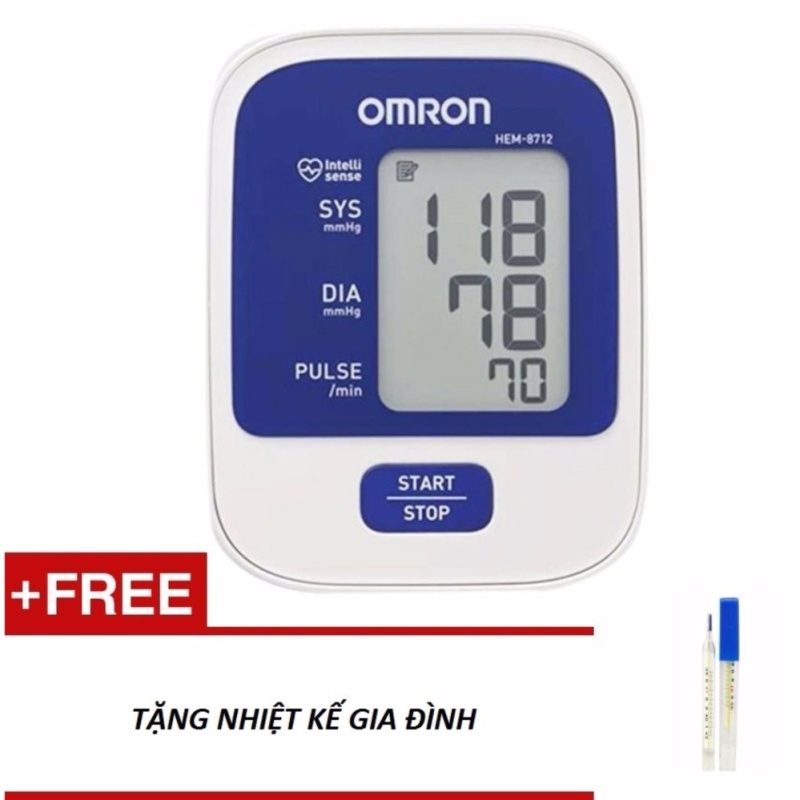 Máy đo huyết áp bắp tay Omron HEM-8712 (Trắng phối xanh) + Tặng nhiệt kế thủy ngân