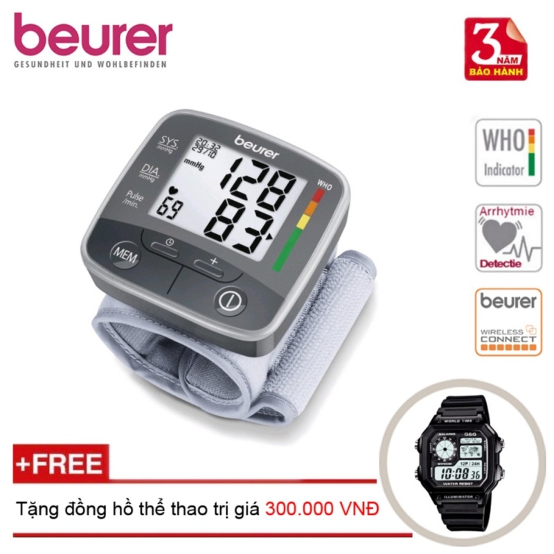 Máy đo huyết áp cổ tay Beurer BC32 + Tặng đồng hồ thể thao
