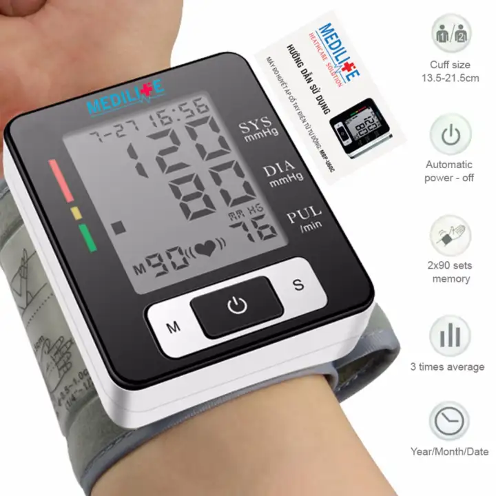 Máy Đo Huyết Áp Cổ Tay Tự Động Công nghệ Kỹ Thuật Số Medilife MBP - U60C + Tặng nhiệt kế điện tử đầu mềm Medilife Junior (OEM) | Lazada.vn