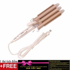 Máy làm tóc xoăn sóng nước 3 trục Kemei 1010 + tặng kèm thẻ tích điểm Giá tốt 360