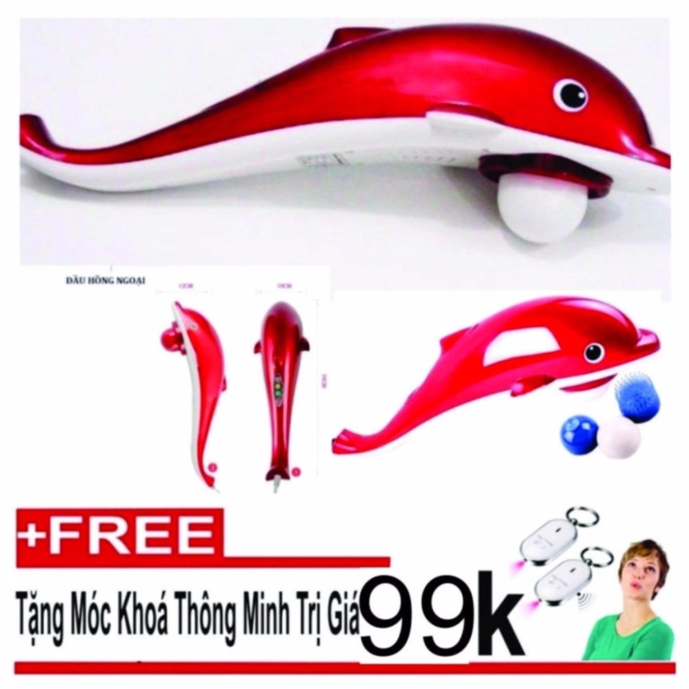 Máy mát-xa cầm tay cá heo 3 đầu (Đỏ) + Móc khóa huyết sáo