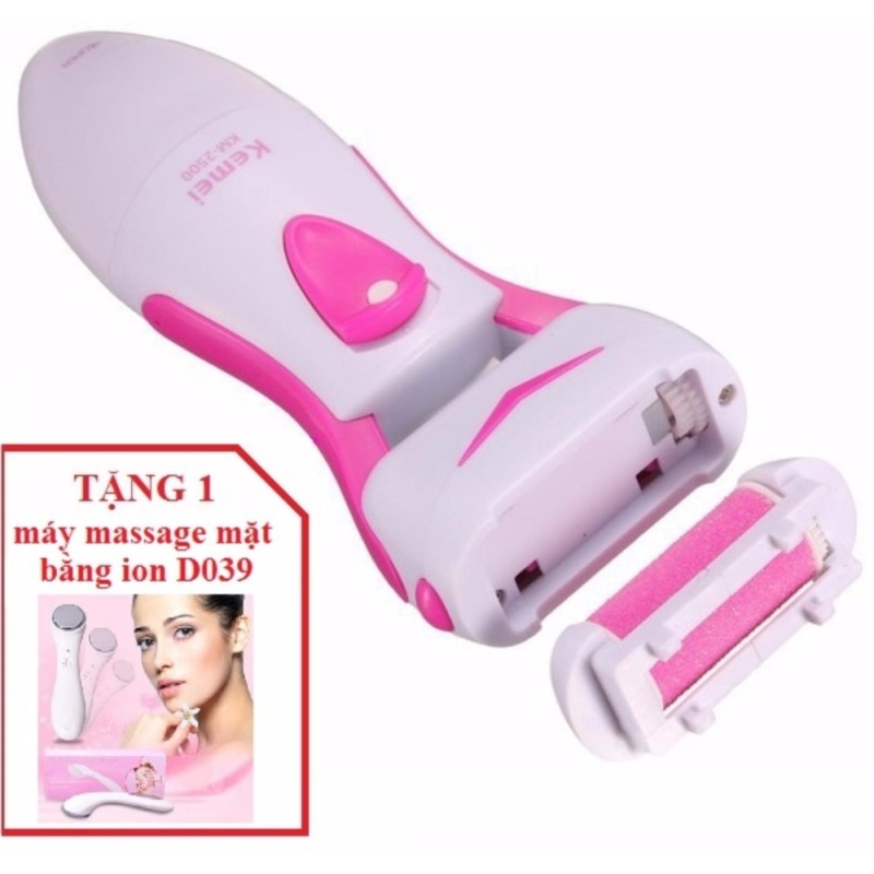 Máy Tẩy Tế Bào Gót Chân Kemei Km-2500 (Hồng) + Tặng 1 Máy Massage Mặt Bằng Ion Ds-039 cao cấp