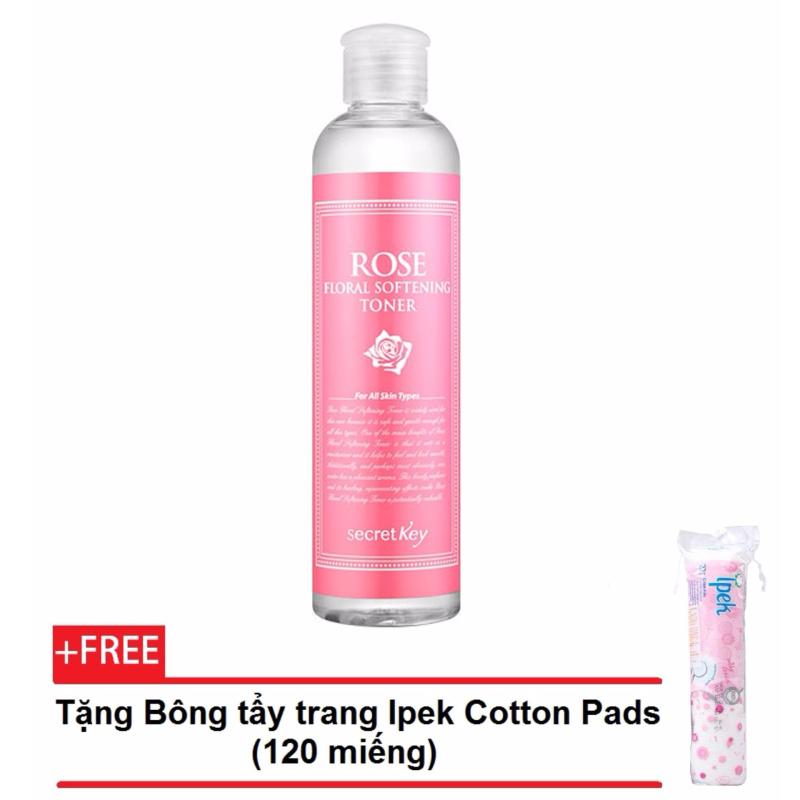 Nước Hoa Hồng Dành Cho Da Khô Secret Key Rose Floral Softening Toner 248ml + Tặng Bông Tẩy Trang Ipek Cotton Pads 120 Miếng nhập khẩu