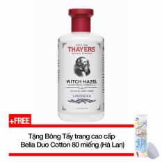 Nước hoa hồng không cồn hương Lavender THAYERS® Alcohol-Free Lavender Witch Hazel Toner 355ml (Dành cho da mụn) + Tặng Bông tẩy trang cao cấp Bella Duo Cotton 80 miếng cao cấp