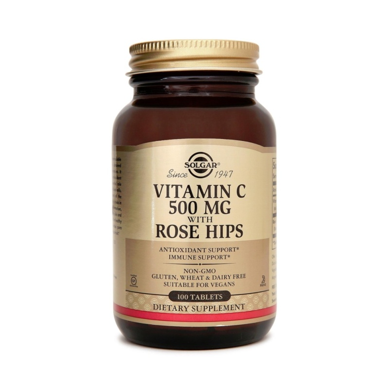 Sản phẩm bổ sung Vitamin C giúp đẹp da, hỗ trợ hệ miễn dịch Solgar Vitmin C 500 mg với dầu Tầm xuân 100 viên nén cao cấp