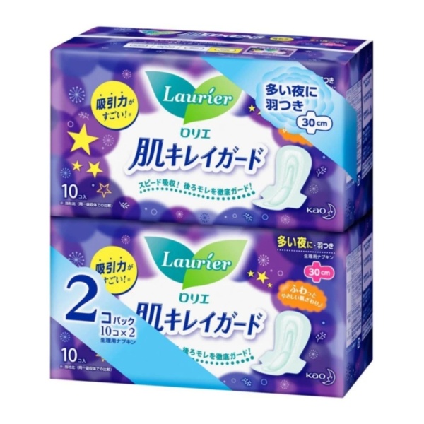 Set 2 gói băng vệ sinh đêm Laurier có cánh (10 miếng/gói)- Hàng Nhật nội địa
