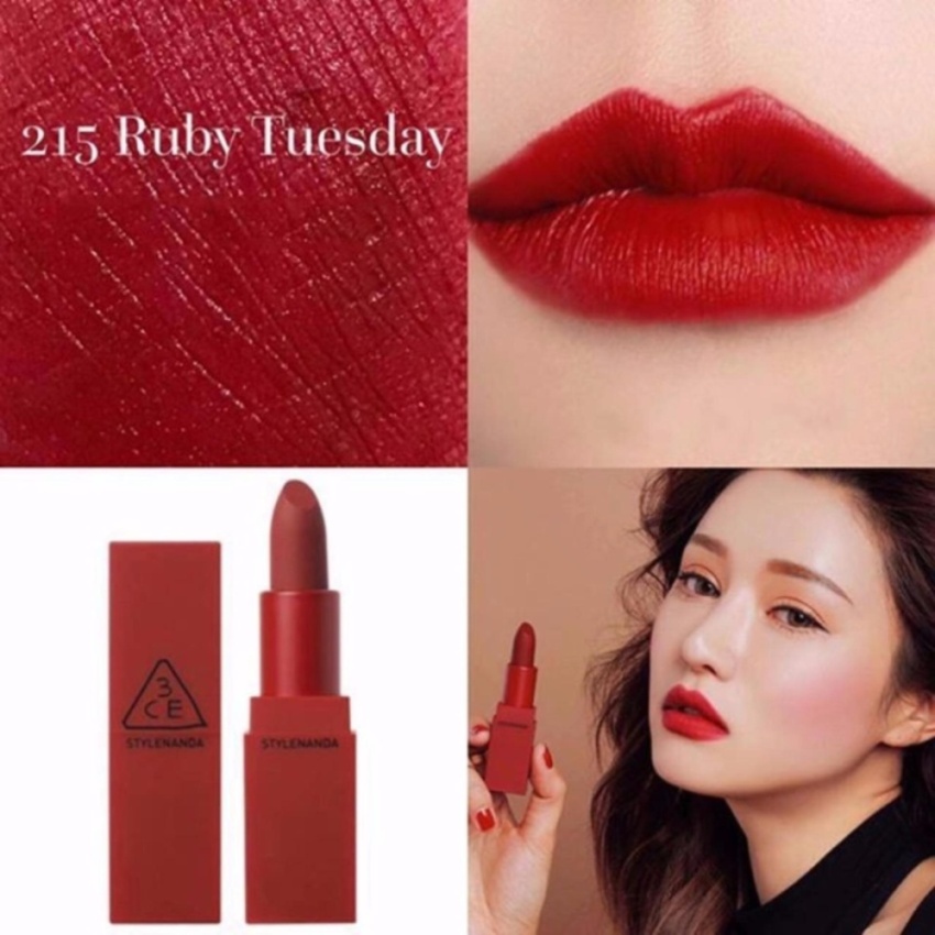 Son 3CE Red Recipe 3,5gr #215 Ruby Tuesday (Màu đỏ thẫm – Chất son lì)