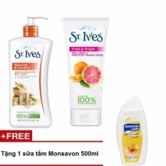 Sữa dưỡng thể St.Ives Yến Mạch Và Bơ Shea 621ml + sữa rửa mặt Tẩy Tế Bào Chết St.Ives Cam Chanh 170g + tặng 1 sữa tắm Monsavon 500ml tốt nhất