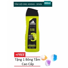 Sữa tắm gội rửa mặt 3 trong 1 cho nam 400ml Adidas 3 in 1 Pure game + Tặng 1 bông tắm cao cấp