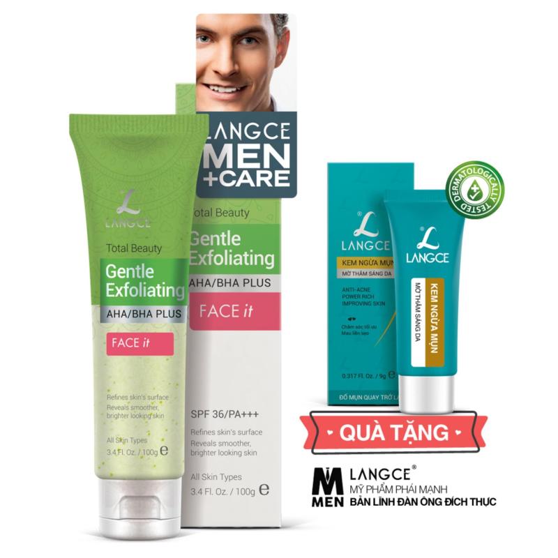 Tẩy Tế Bào Chết AHA/BHA+ FACE it - Da Mặt 100g TẶNG Kem Ngừa Mụn, Mờ Thâm, Sáng Da 9g LANGCE dành cho nam