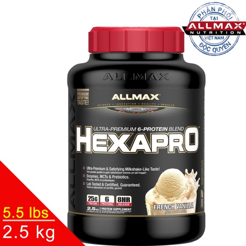 [THỰC PHẨM DINH DƯỠNG THỂ THAO] Whey Protein Tăng Cơ Allmax Hexapro Vanilla 5.5 Lbs (2.5kg) nhập khẩu