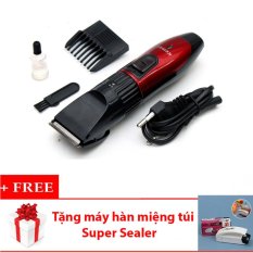 Tông đơ cắt tóc cho trẻ em KEMEI KM-730 (Đỏ phối đen) + Tặng Máy hàn miệng túi Super Sealer