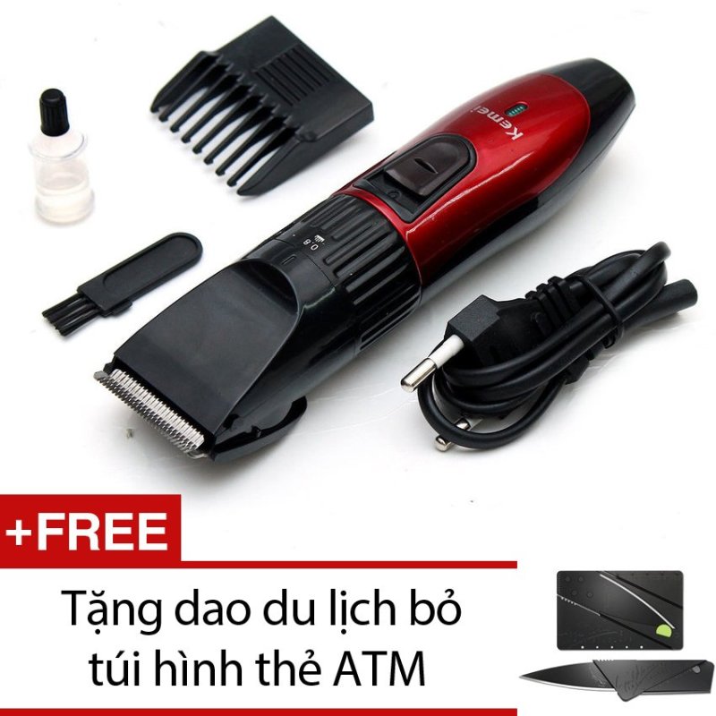 Tông đơ cắt tóc trẻ em Kemei 730 (Đỏ) + Tặng dao du lịch hình thẻ ATM giá rẻ