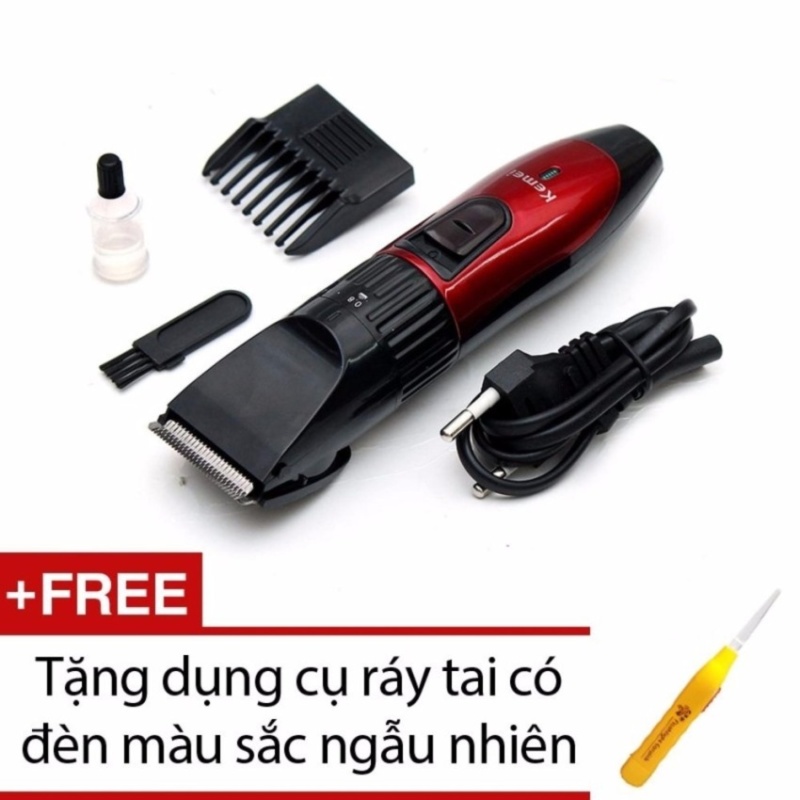 Tông Đơ Cắt Tóc Trẻ Em Kemei 730 (Đỏ) + Tặng Dụng Cụ Ráy Tai Có Đèn