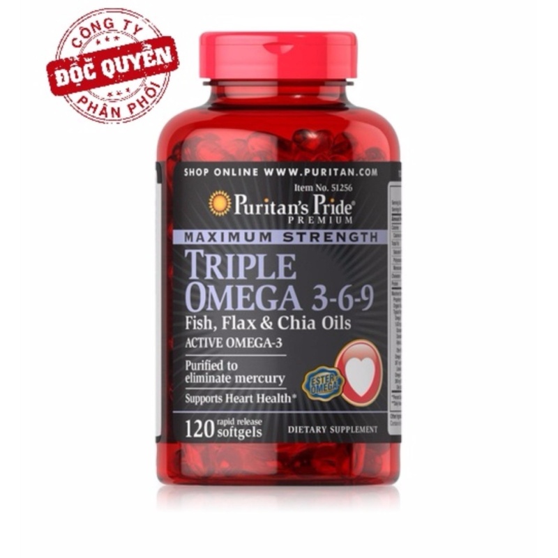 Viên uống bổ sung omega 3 6 9 đẹp da tăng cường hệ miễn dịch Puritans Pride Premium Maximum Strength Triple Omega 3-6-9 120 viên HSD tháng 3/2019