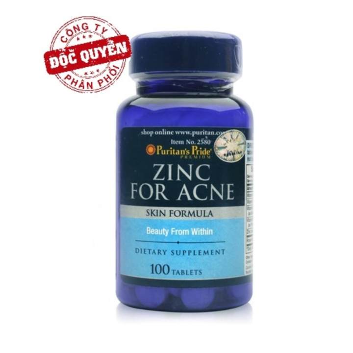 Zinc for Acne Puritan's Pride Premium 2580 100 tablets. Kem tri mun