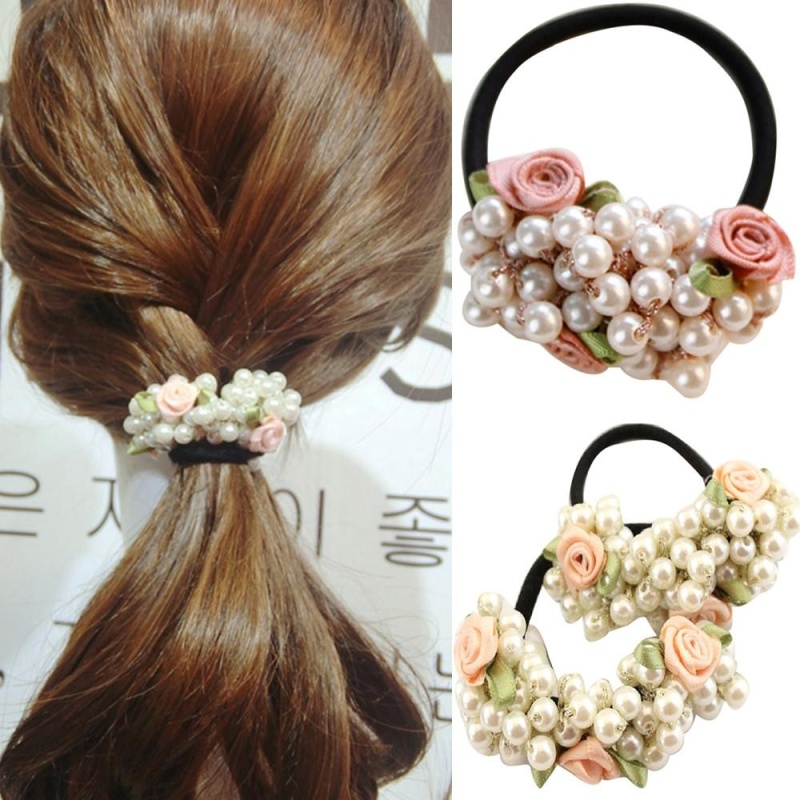 Thời Trang nữ Pha Lê Ngọc Trai Tóc Dây Thun Cột Tóc Đuôi Ngựa Giá Đỡ-quốc tế tốt nhất