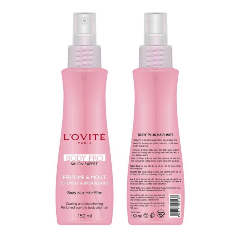 Xịt Dưỡng Thơm Da & Tóc LOVITÉ PARIS Body Plus Hair Mist 150ml nhập khẩu