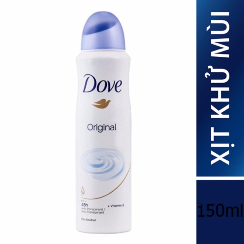 Xịt ngăn mùi dưỡng trắng da Dove Original 150ml - Mùi hương tự nhiên cao cấp