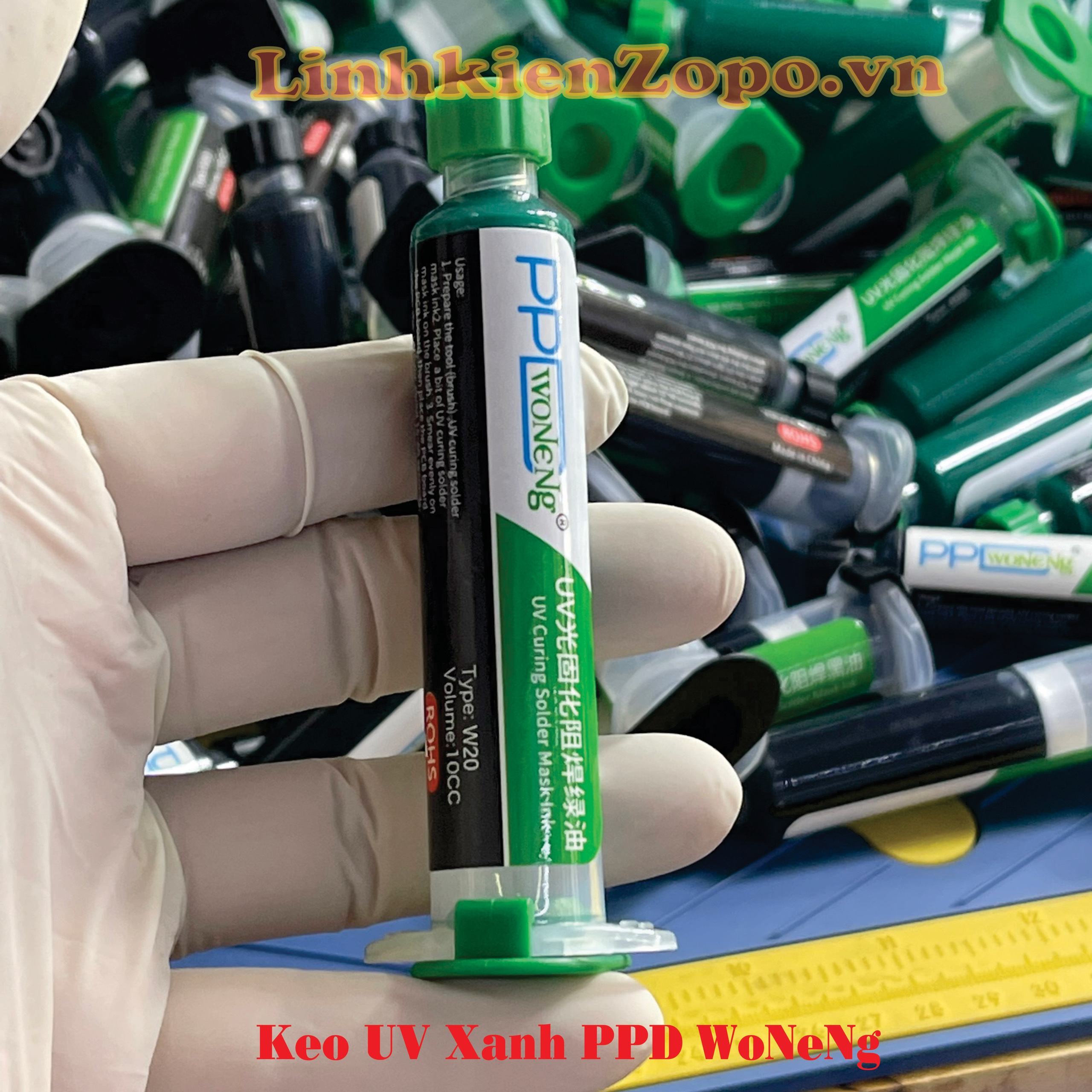 Keo uv đen – xanh ppd woneng phủ mạch chống chập chạm tuyp:10cc