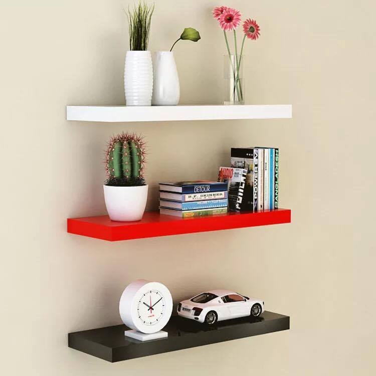 Bộ 3 thanh 50cm sâu 15cm kệ treo tường gỗ lõi xanh (Trắng Đỏ Đen) + Tặng giá đỡ điện thoạ
