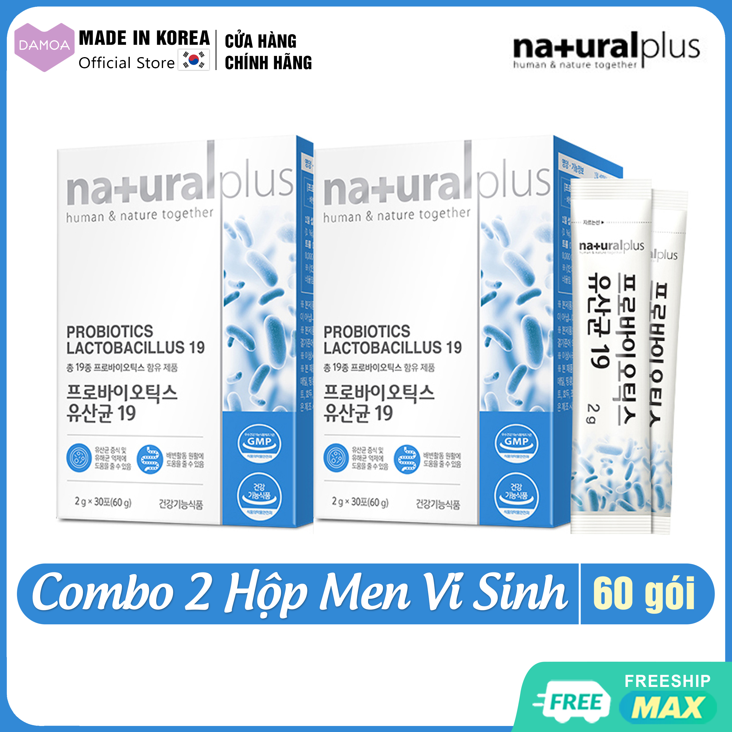 Box of Probiotics, Improve Digestive System and Intestinal Problems Probiotics Lactobacillus 19 NATURAL PLUS Korean Functional Food