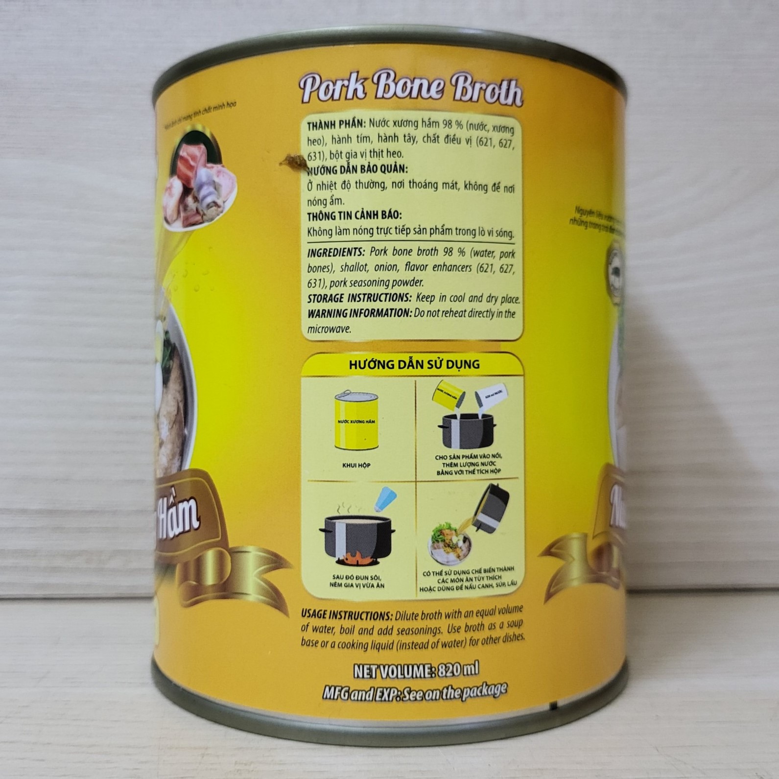 VISSAN (Lon 820ml) NƯỚC XƯƠNG HẦM THỊT HEO Pork Bone Broth