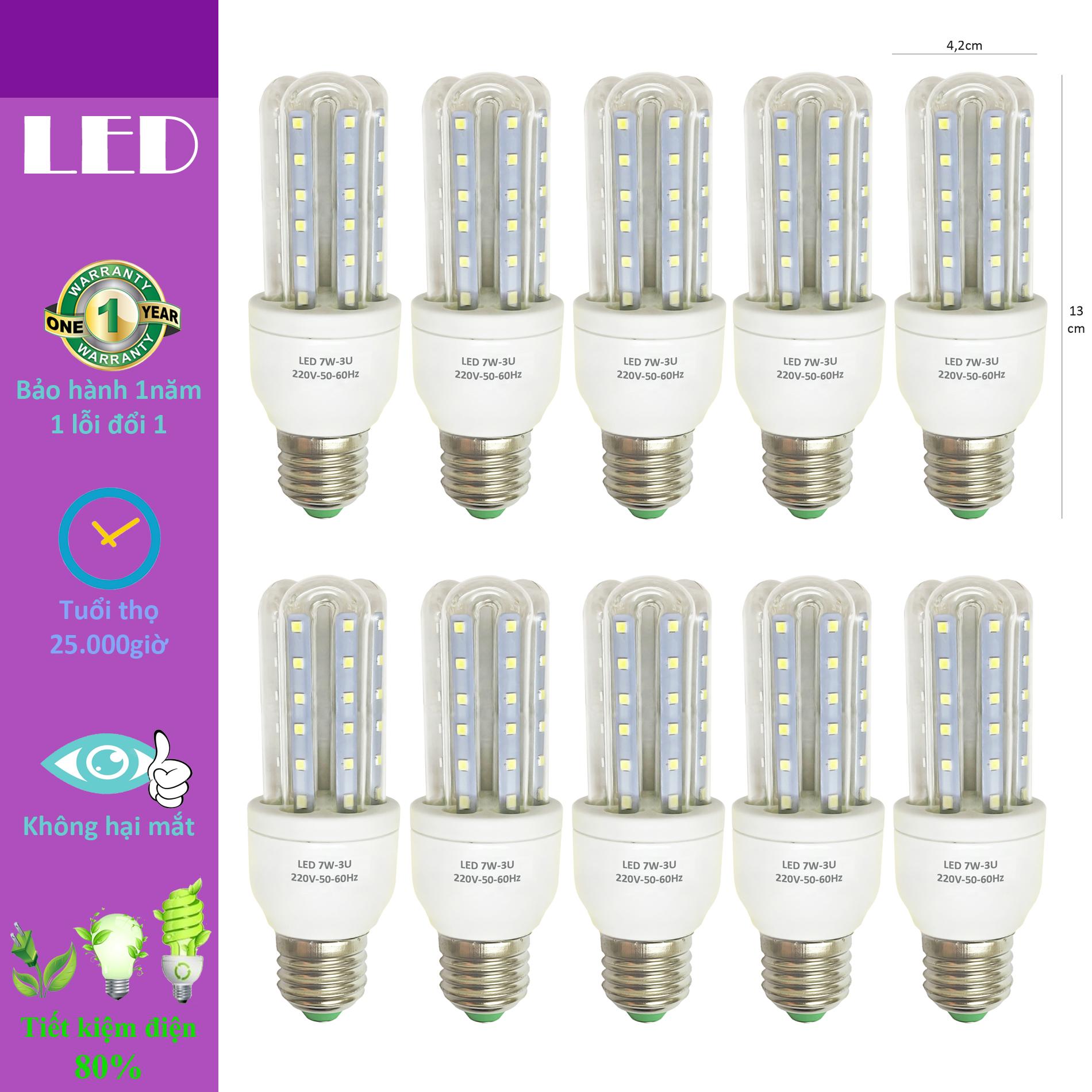 10 Bóng đèn Led 7w chữ U tiết kiệm điện kiểu compact sáng trắng LU-7