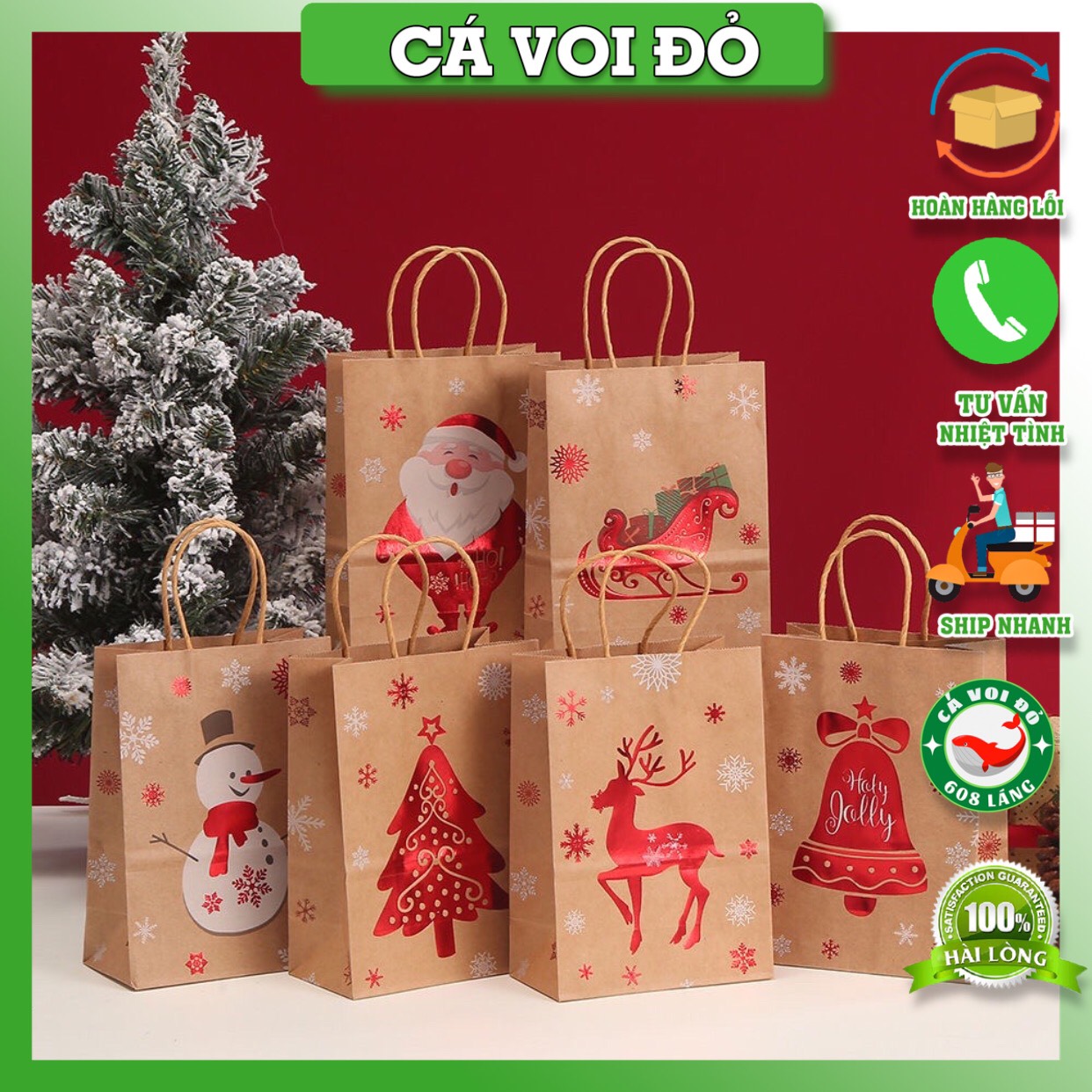 Túi Giấy kraft Đựng Quà Giáng Sinh Noel Dễ Thương