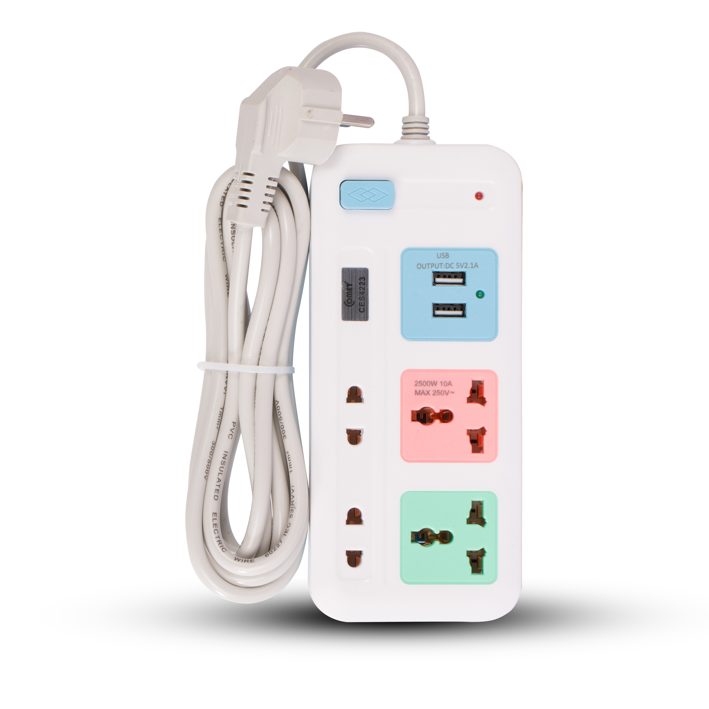 Ổ cắm điện nối dài COMET CES4223, tích hợp 2 cổng USB, công tắc nguồn an toàn - Điện Dân Dụng.