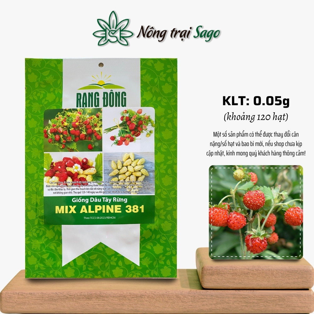 Hạt giống Dâu Tây Rừng Mix Alpine 381 (0,05g~120 hạt) trái sai, thơm, hiệu Hạt giống Rạng Đông - Nông Trại Sago
