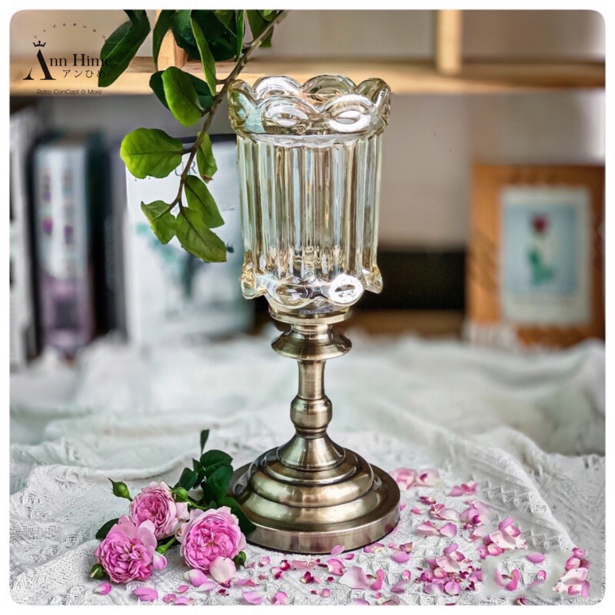 Bình hoa thủy tinh pha lê cao cấp đế đồng - lọ cắm hoa thủy tinh châu âu