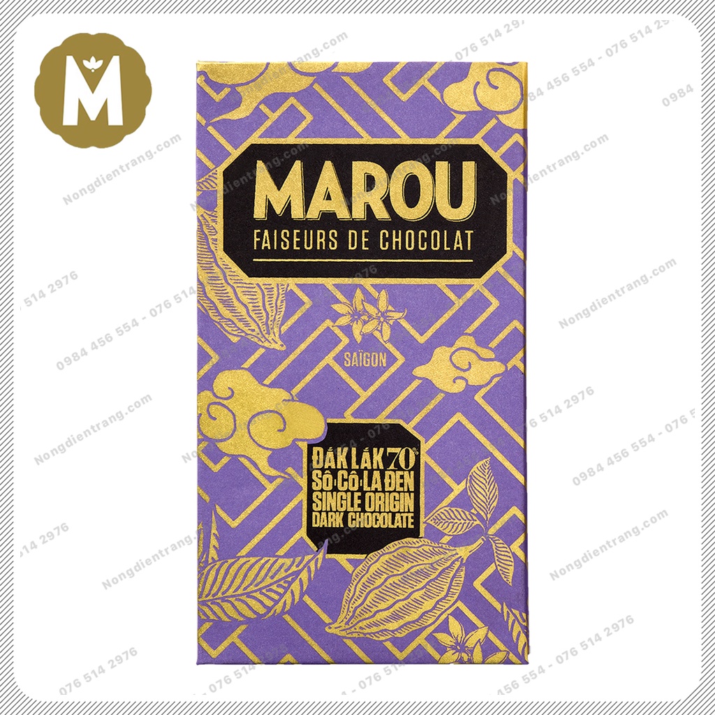 Marou chocolate daklak 70% socola đen - thanh 24g - socola marou đắk lắk 70% cacao vị thơm ngon hấp dẫn vtnn nông điền trang