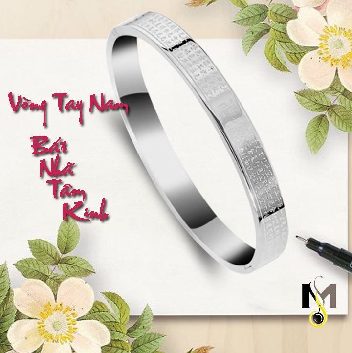 Vòng tay Titan BÁT NHÃ TÂM KINH (vòng NAM - màu trắng) - Cầu bình an, sức khỏe, tài lộc