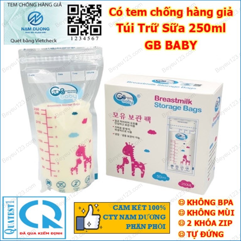 5 túi Hộp 50 túi trữ sữa mẹ 250ml GB Baby G50GBB -Tốt & rẻ so với Unimom
