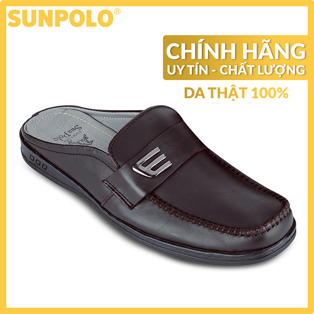 Mens Leather Casual Slippers SUNPOLO SPO195 (Black, Brown)