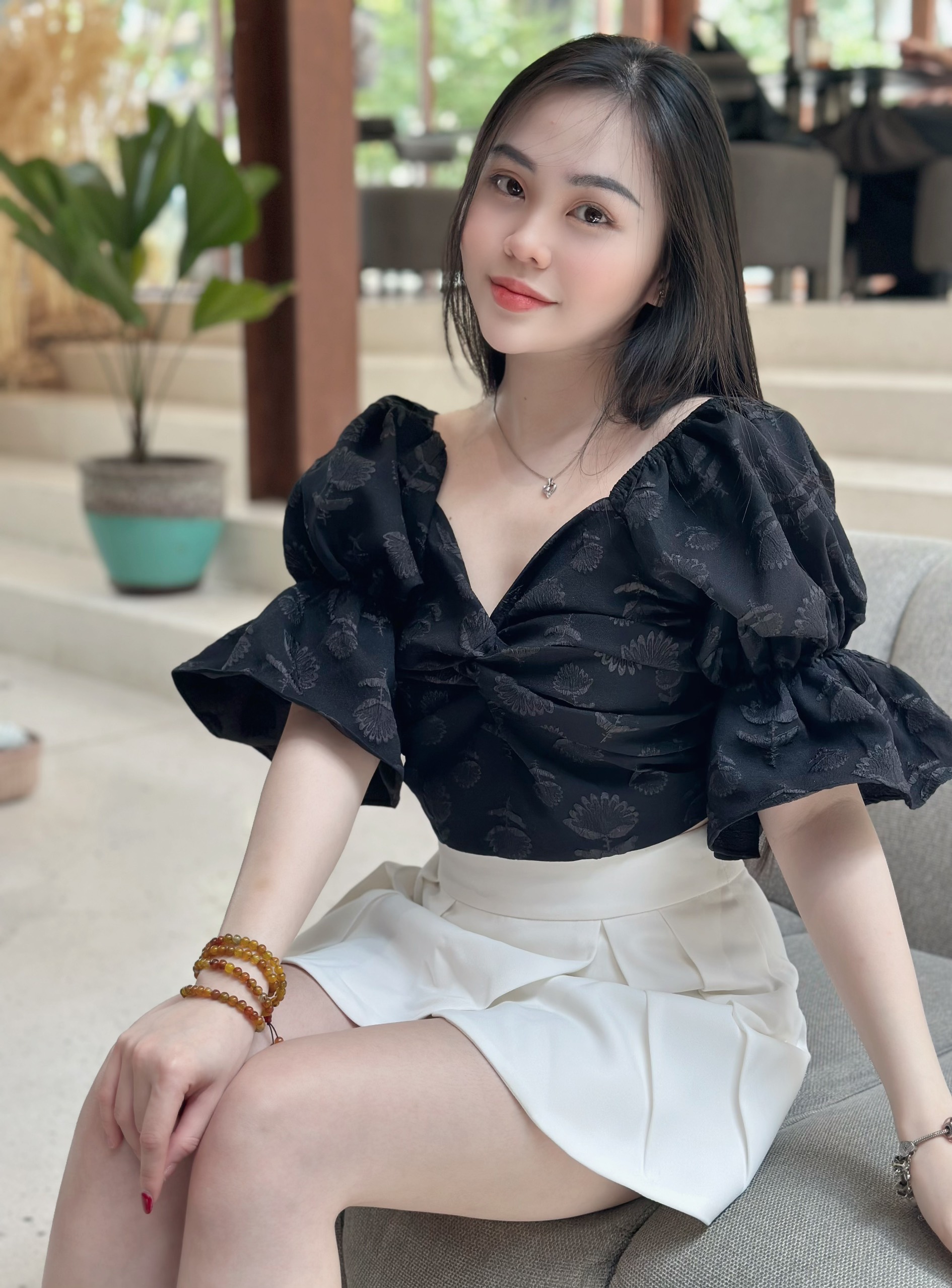 Yu cherry | áo thiết kế croptop nữ tay phồng, xoắn trước lena crop top ya462