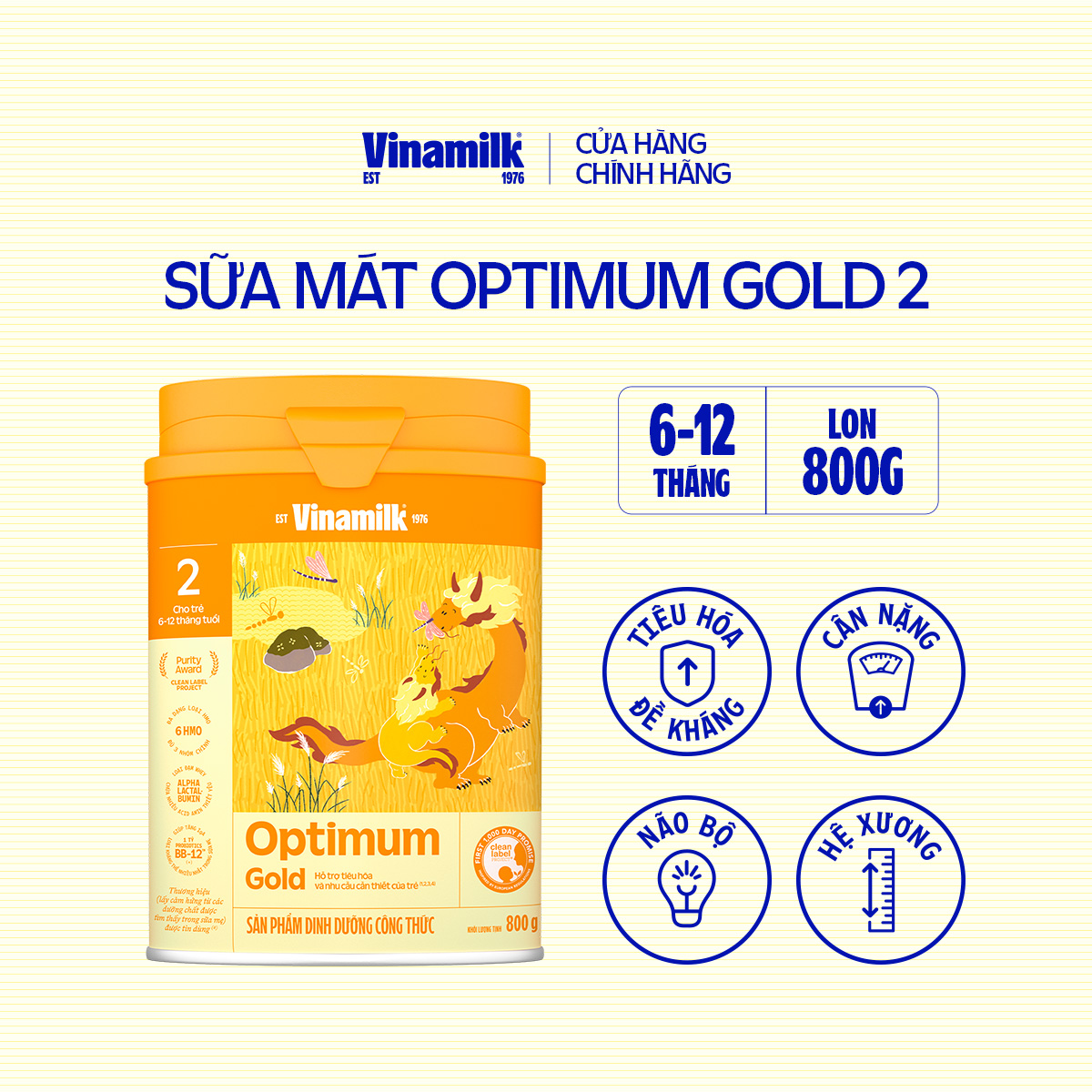 Sữa bột Vinamilk Optimum Gold 2-Hộp thiếc 800g (Cho Trẻ Từ 6 - 12 Tháng Tuổi) - Sữa cho trẻ sơ sinh giúp hỗ trợ phát triển toàn diện, chất lượng quốc tế
