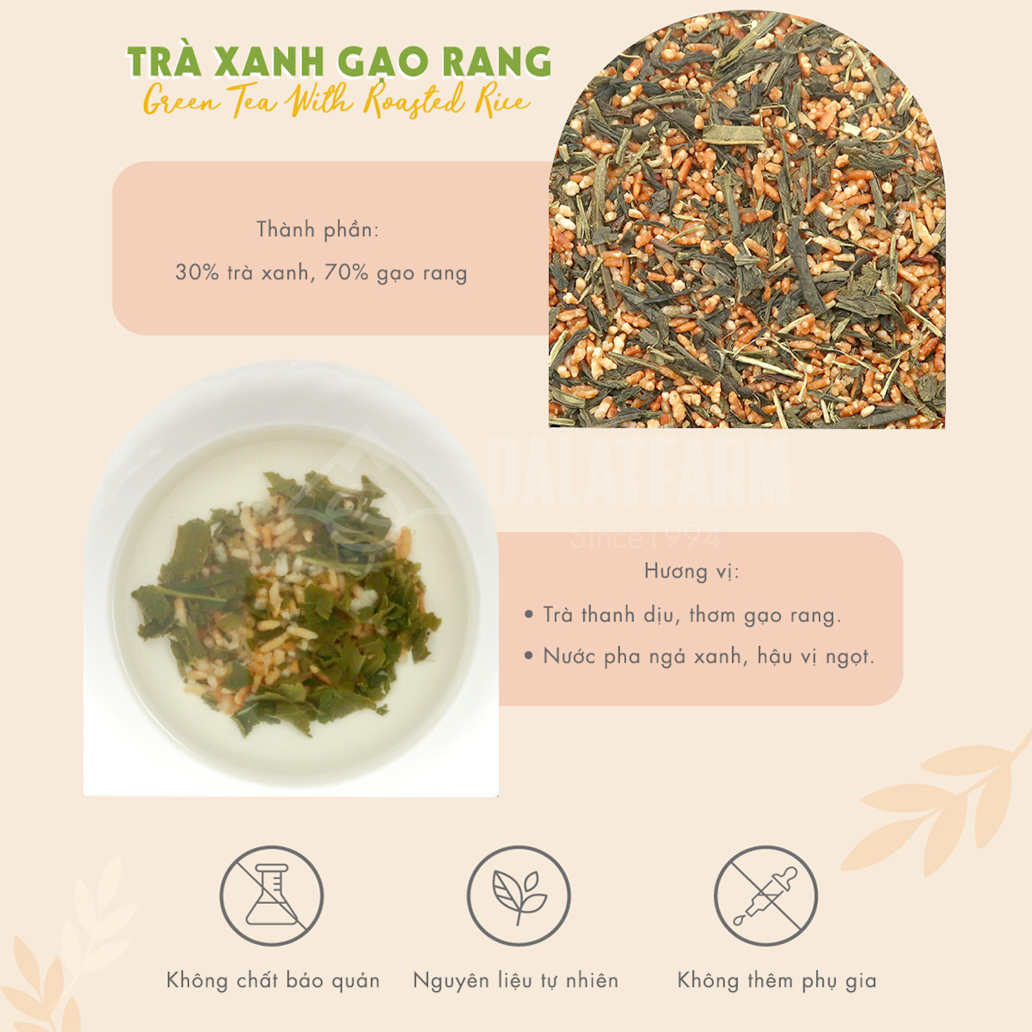 Trà Xanh Gạo Rang DalatFarm - Túi 250g